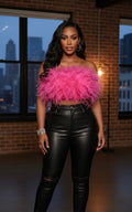 Mimi Ostrich Feather Crop Top