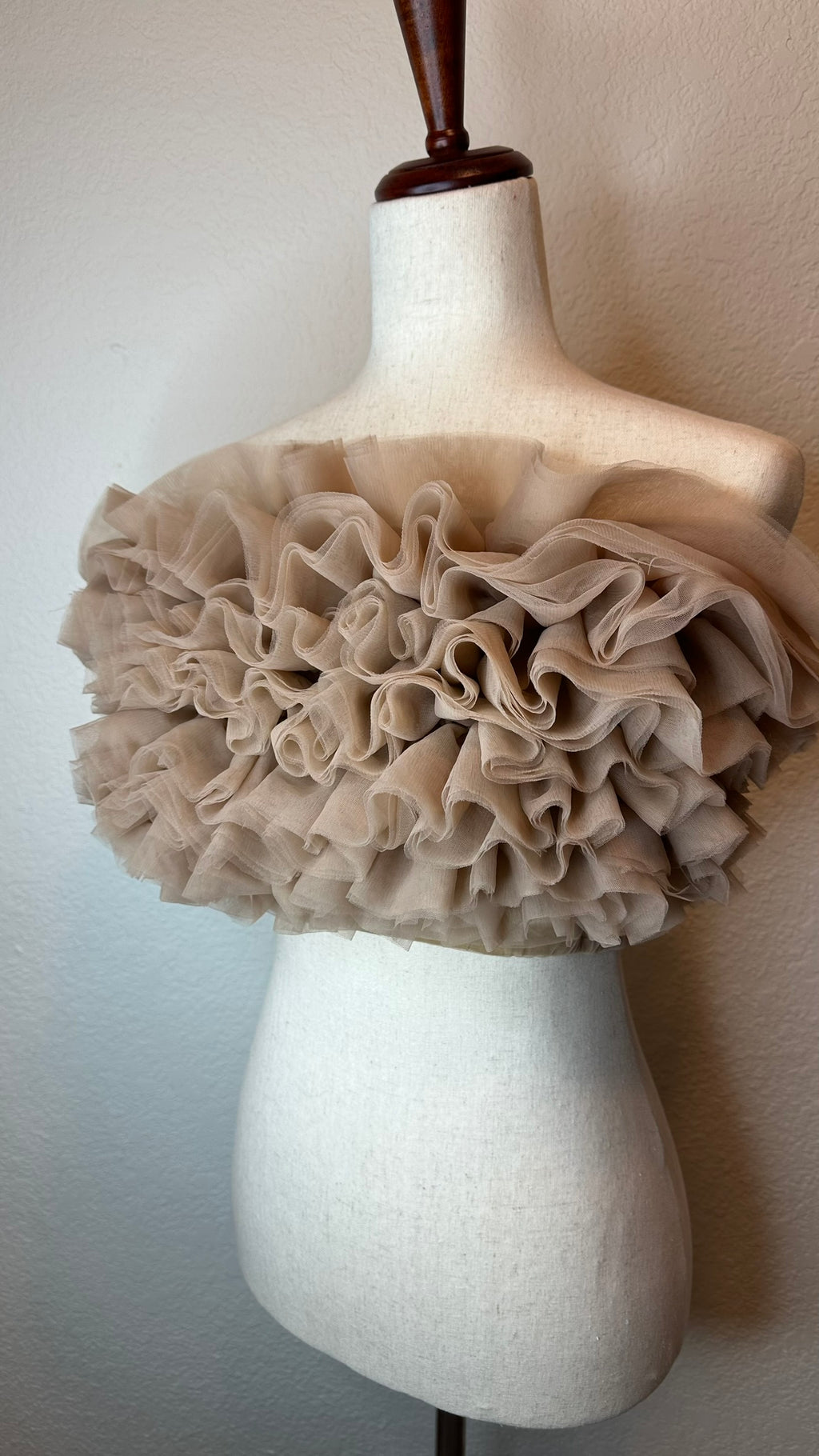 Sophia | Soft Nude Mesh Ruffled Crop Statement Top