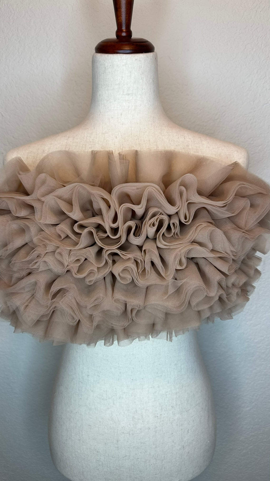 Sophia | Soft Nude Mesh Ruffled Crop Statement Top