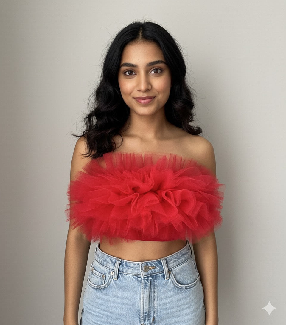 Aiko | Tulle, Ruffled and Layered Crop Top | Statement Top