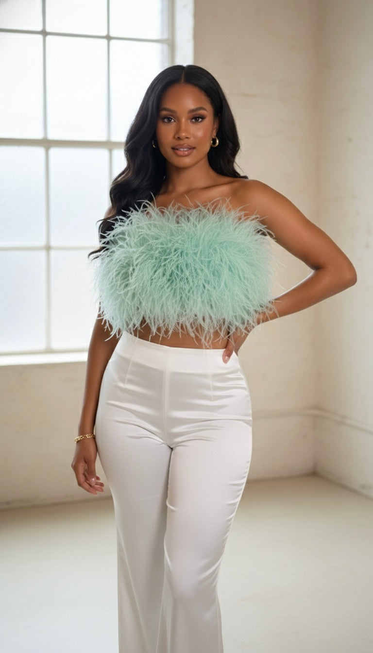 Baddie | Ostrich Feathers Layered Crop Statement Top