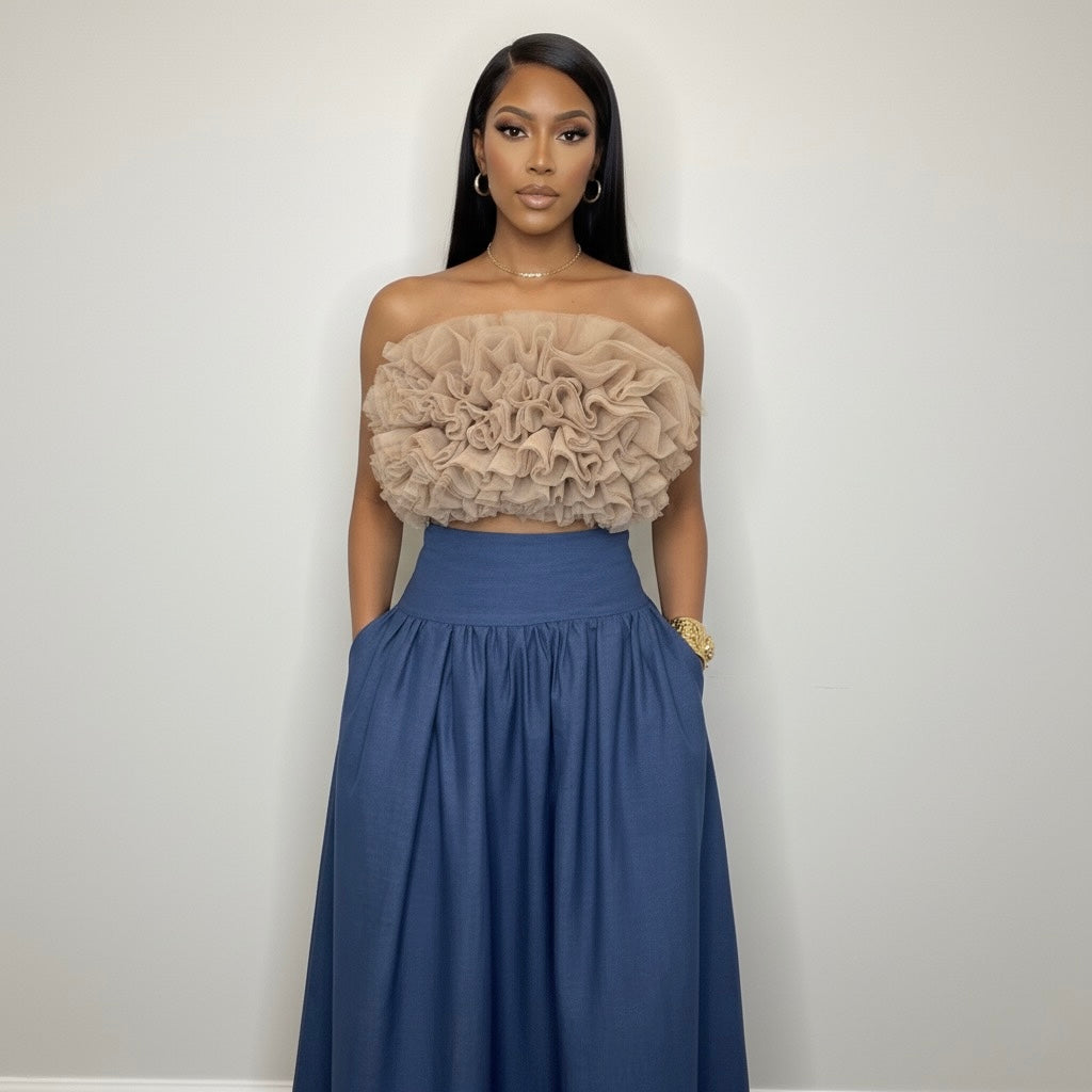 Mae Nude Soft Tulle Crop Top