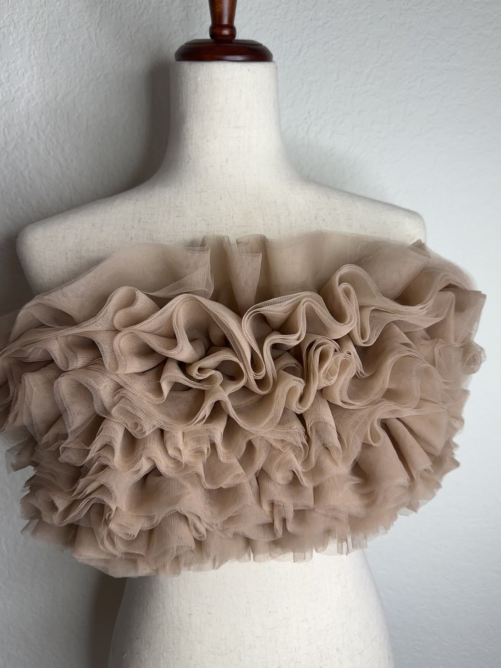 Sophia | Soft Nude Mesh Ruffled Crop Statement Top